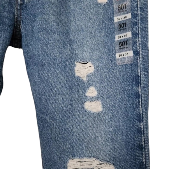 Levi's 501 Original High Rise Straight Leg Medium Wash Distress Jeans Size 30x30 - Picture 8 of 15